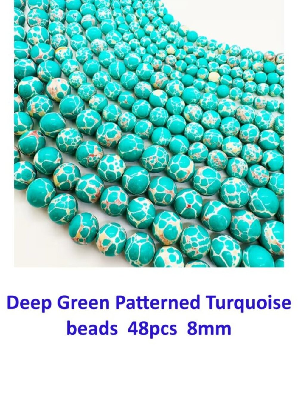 Deep Green Patterned Turquoise beads  48pcs  8mm